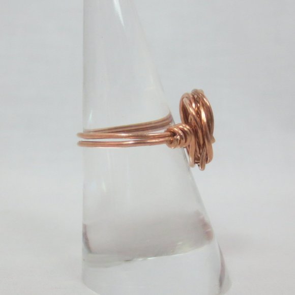 New Handcrafted Bright Copper Rose Wire Wrap Ring - Picture 3 of 9